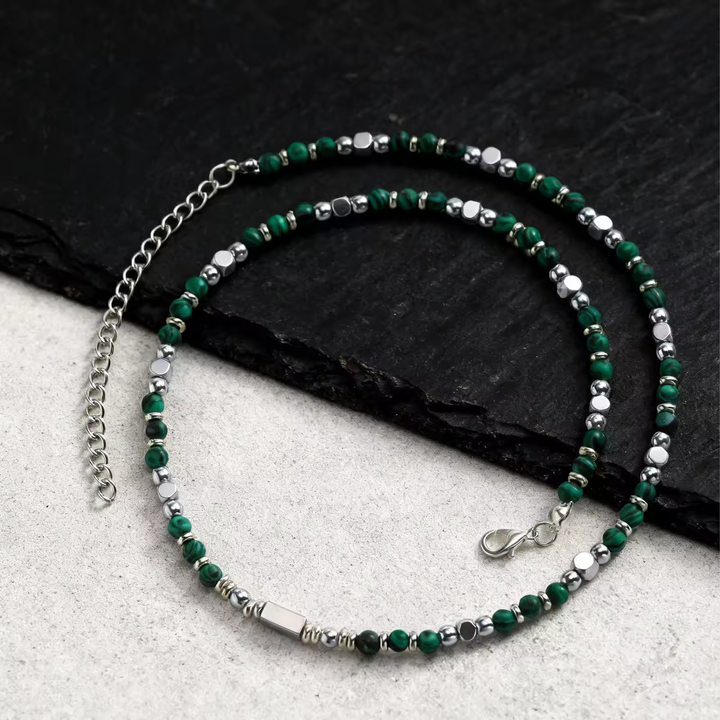 ALITE WEAR CORE green beaded gemstone necklace with silver-tone 316L stainless steel details - view 4