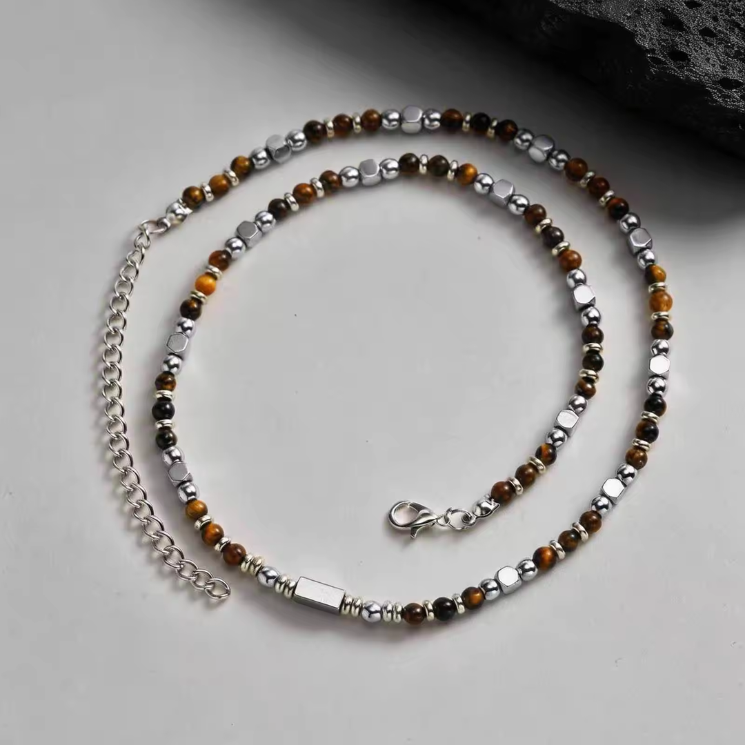 ALITE WEAR FORGE black beaded gemstone necklace with silver-tone 316L stainless steel details - view 3