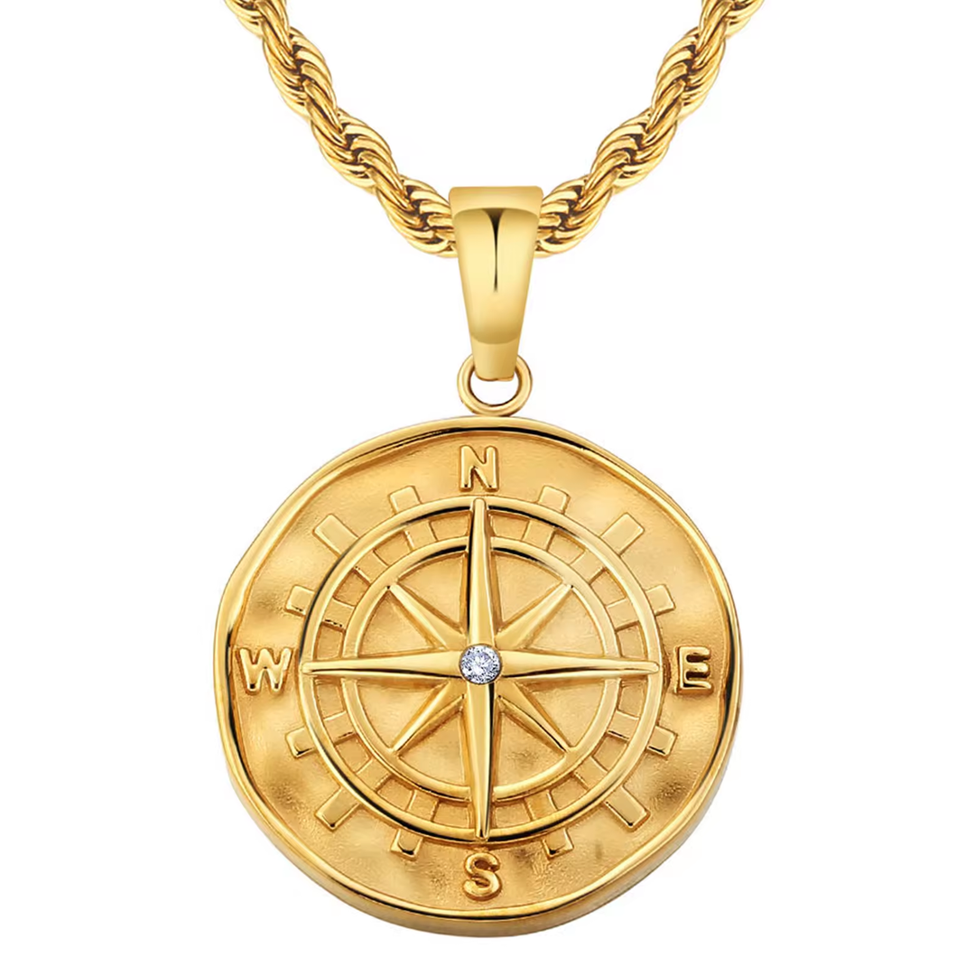 ALITE WEAR ATLAS gold round pendant necklace on a rope chain in 316L stainless steel with 14K gold plating - view 4