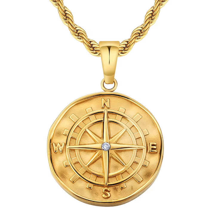 ALITE WEAR ATLAS gold round pendant necklace on a rope chain in 316L stainless steel with 14K gold plating - view 4