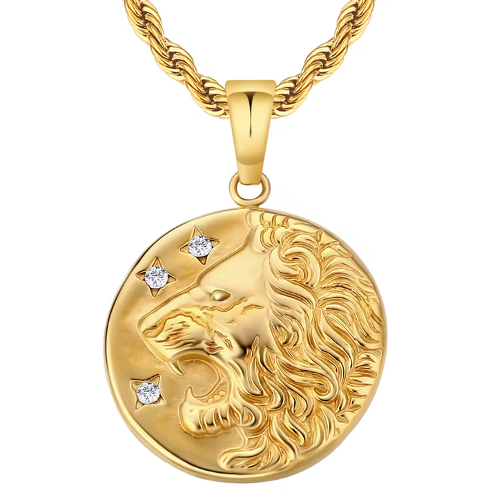 ALITE WEAR DOMINANT gold round pendant necklace on a rope chain in 316L stainless steel with 14K gold plating - view 4