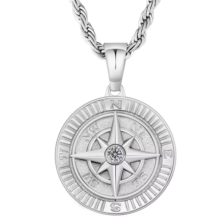 ALITE WEAR UNBOUND silver round pendant necklace on a rope chain in 316L stainless steel - view 3