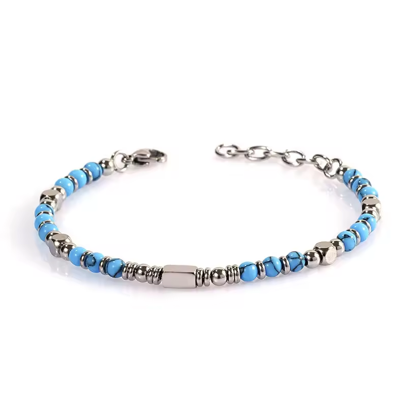 ALITE WEAR LAGOON blue beaded gemstone bracelet with silver-tone 316L stainless steel details - view 2