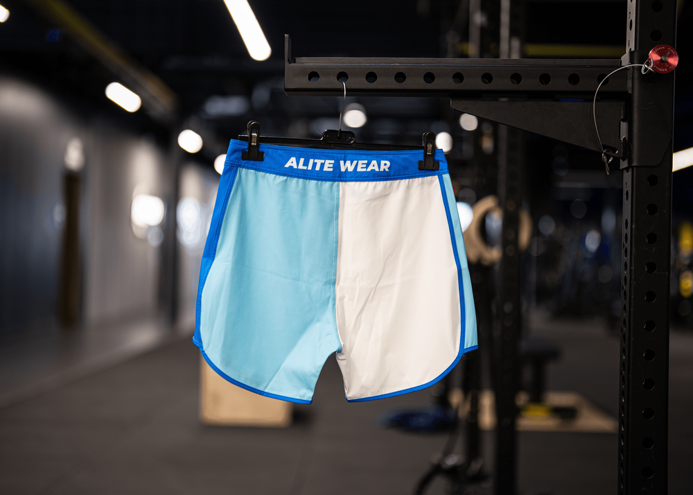 Arctic Blue competition board shorts front view | ALITE WEAR