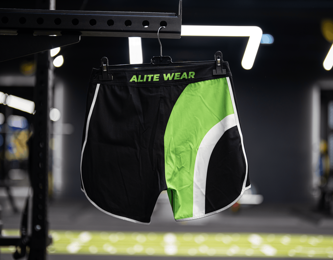 Toxic Green competition board shorts front view | ALITE WEAR
