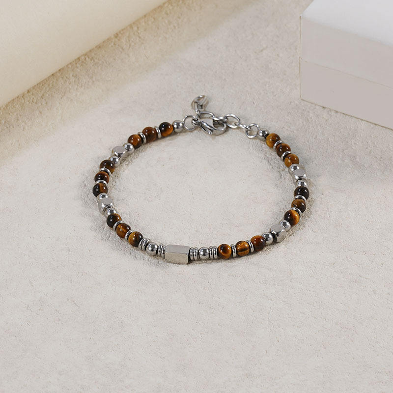 ALITE WEAR TIGER'S EYE stone beaded bracelet with 316L stainless steel details - view 3