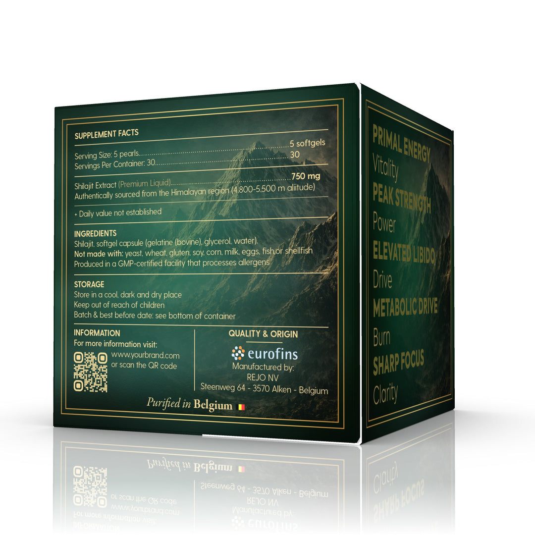 Caviar Shilajit Gold Reserve supplement facts and ingredients panel — Eurofins lab tested