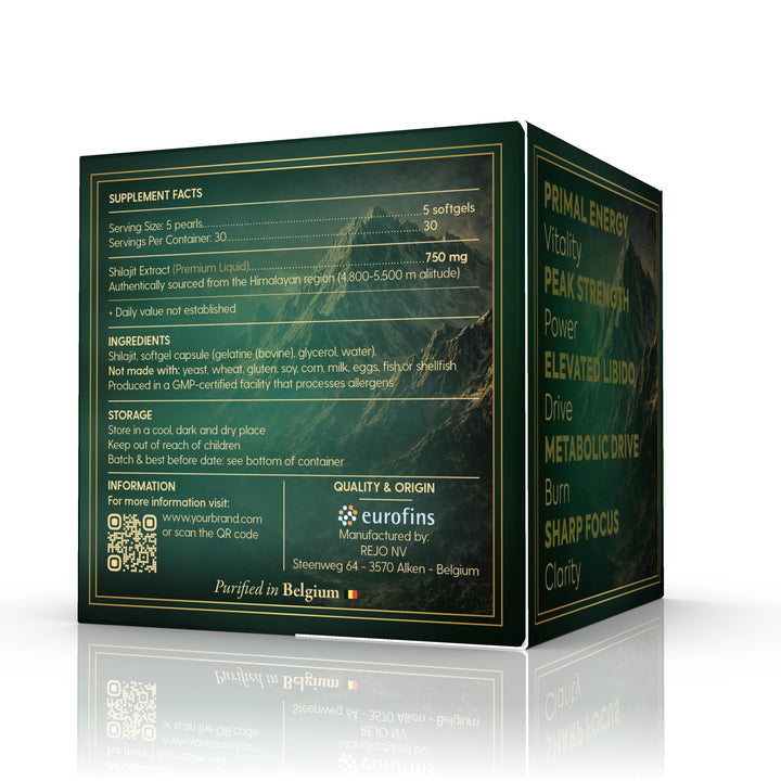 Caviar Shilajit Gold Reserve supplement facts and ingredients panel — Eurofins lab tested