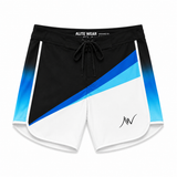 Electric blue and black Men's Physique competition board shorts by ALITE WEAR - front view