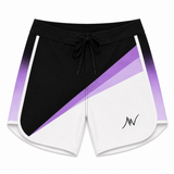Amethyst purple and black Men's Physique competition board shorts by ALITE WEAR - front view