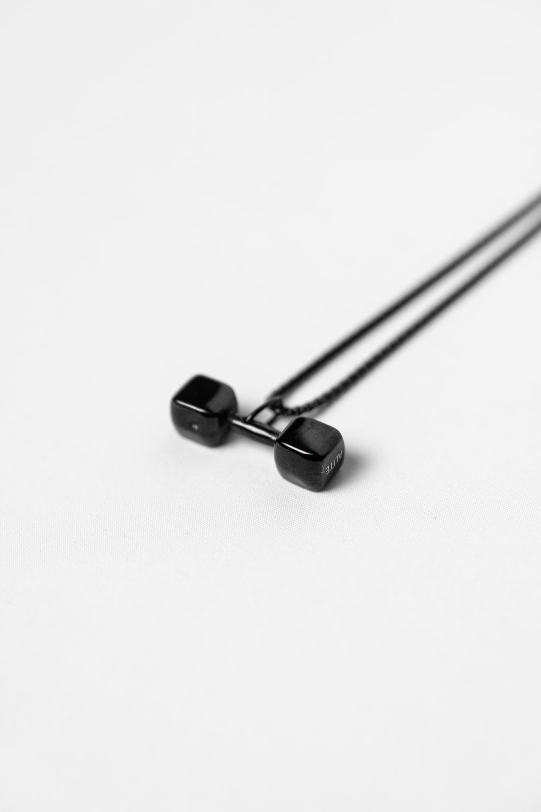 ALITE WEAR RAW STRENGTH black dumbbell pendant necklace in 316L stainless steel - view 2