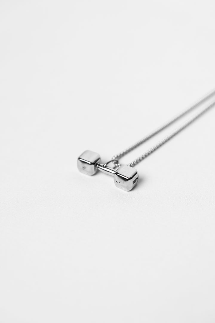 ALITE WEAR BUILT DIFFERENT silver dumbbell pendant necklace in 316L stainless steel - view 3