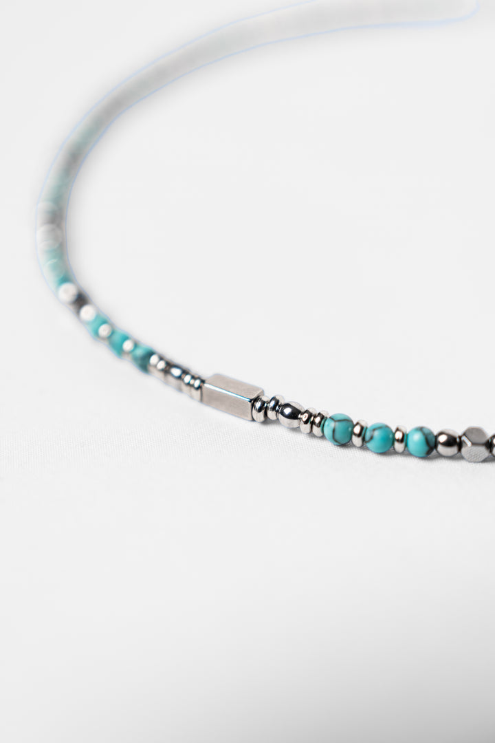 ALITE WEAR STRENGTH black beaded gemstone necklace with silver-tone 316L stainless steel details - view 3