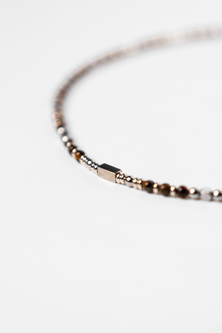 ALITE WEAR FORGE black beaded gemstone necklace with silver-tone 316L stainless steel details - view 4