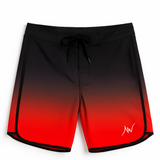 Faded Red black-to-red gradient Men's Physique competition board shorts by ALITE WEAR - flat lay front view 