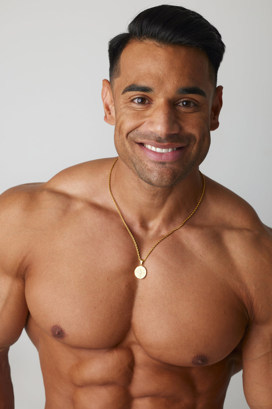 ALITE WEAR ATLAS gold round pendant necklace on a rope chain in 316L stainless steel with 14K gold plating - view 2