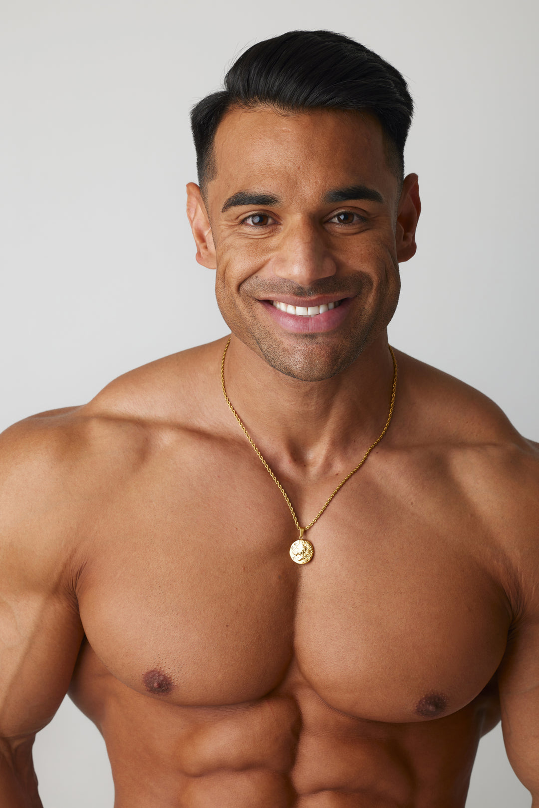 ALITE WEAR DOMINANT gold round pendant necklace on a rope chain in 316L stainless steel with 14K gold plating - view 2