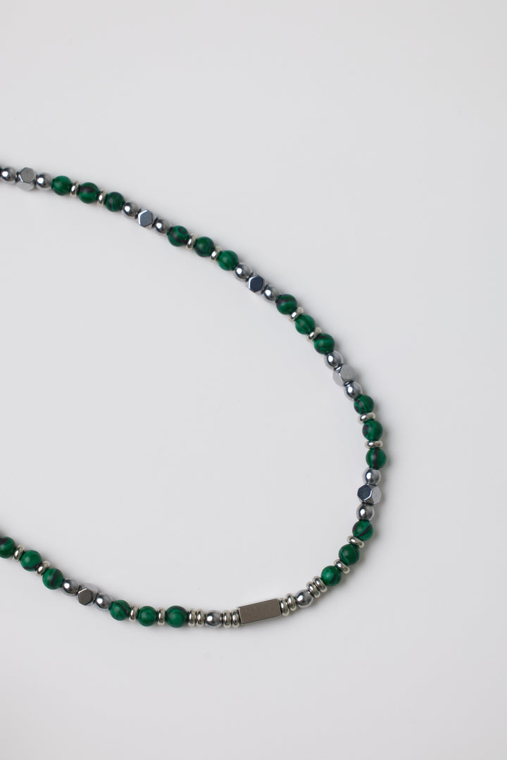 ALITE WEAR CORE green beaded gemstone necklace with silver-tone 316L stainless steel details - view 3