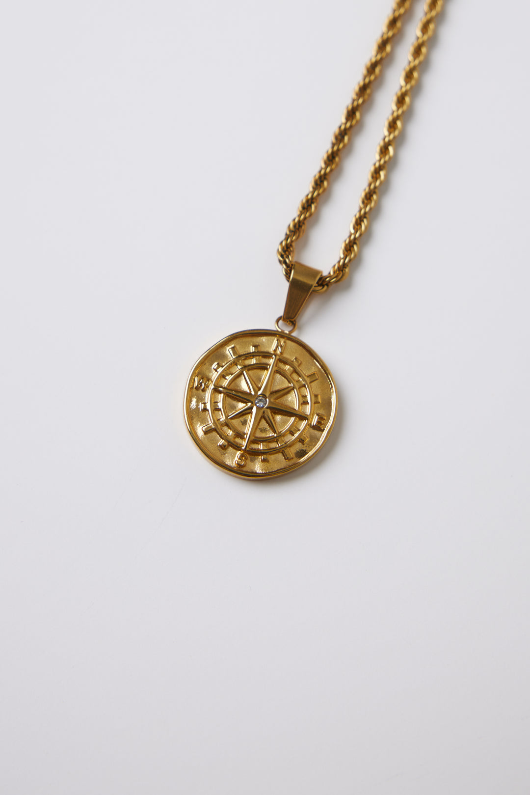 ALITE WEAR ATLAS gold round pendant necklace on a rope chain in 316L stainless steel with 14K gold plating - view 3