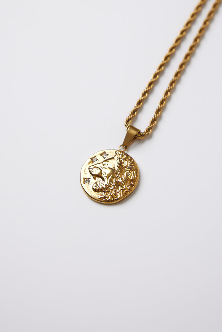 ALITE WEAR DOMINANT gold round pendant necklace on a rope chain in 316L stainless steel with 14K gold plating - view 3