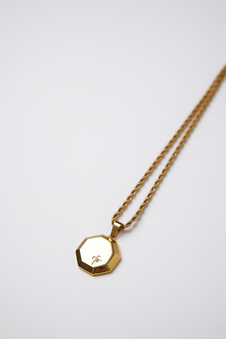 ALITE WEAR GUARDIAN gold round pendant necklace on a rope chain in 316L stainless steel with 14K gold plating - view 3