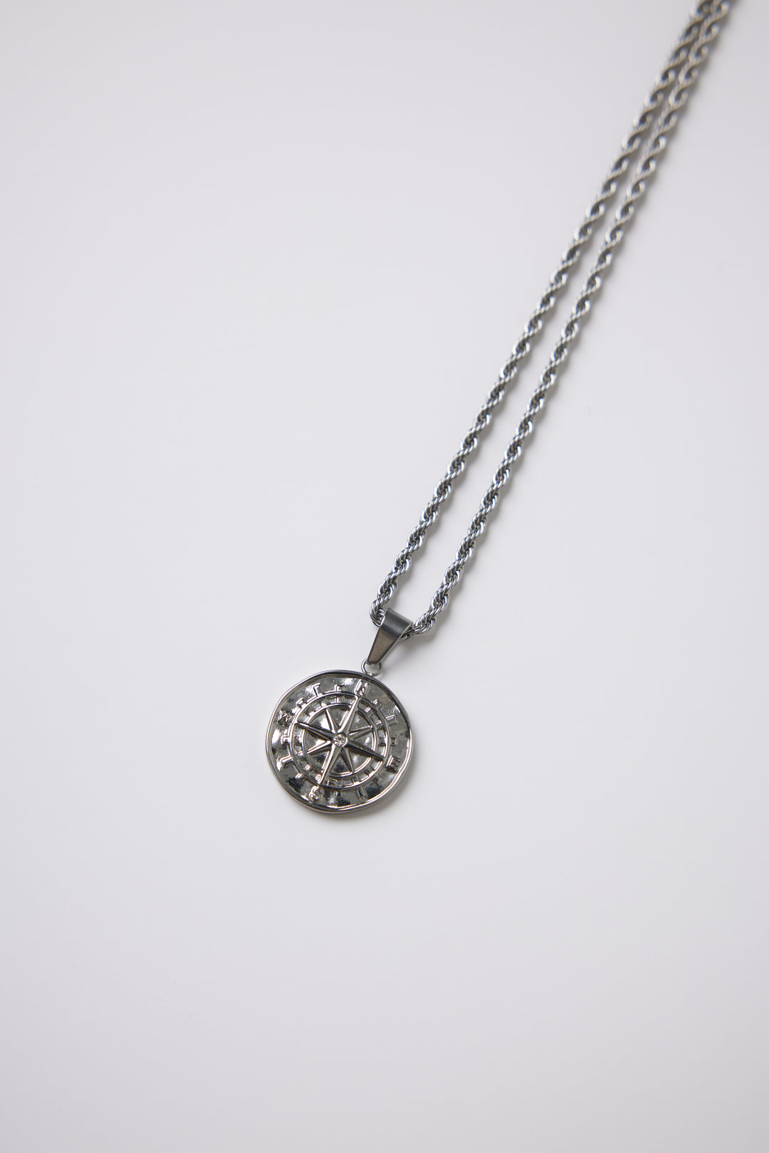 ALITE WEAR COMPAS silver round pendant necklace on a rope chain in 316L stainless steel - view 3