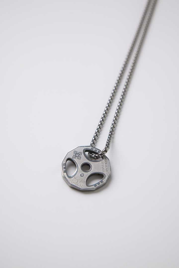 ALITE WEAR THE GRIND silver barbell plate pendant necklace in 316L stainless steel - view 3