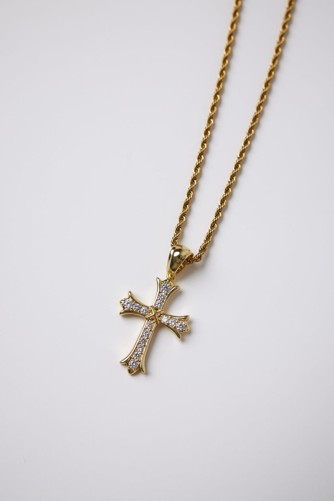ALITE WEAR IRON CROSS gold cross pendant necklace on a rope chain in 316L stainless steel with 14K gold plating - view 3