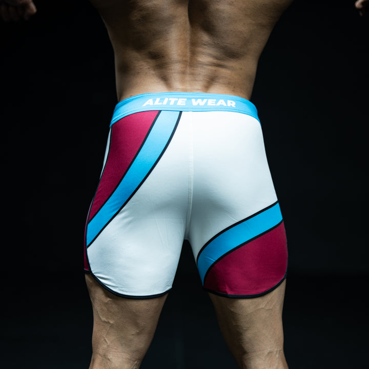 Rear view of Oasis teal, burgundy, and white Men&