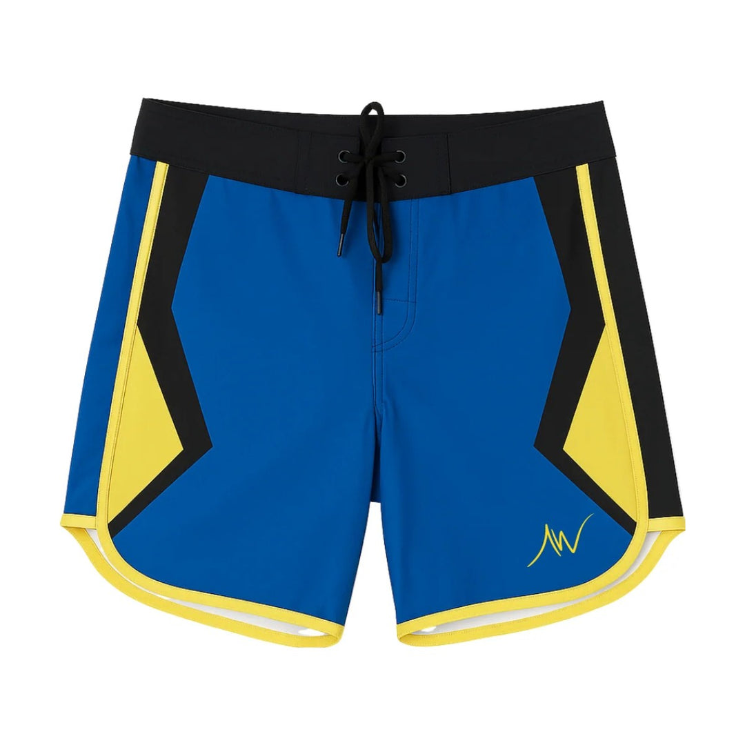 ALITE WEAR BLUE VENOM men's physique board shorts, front view
