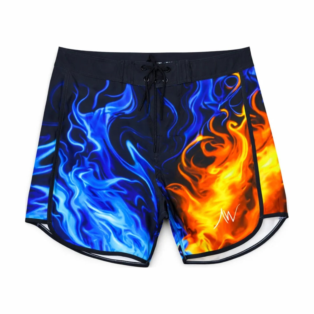 ALITE WEAR FIRE & ICE men's physique board shorts, front view