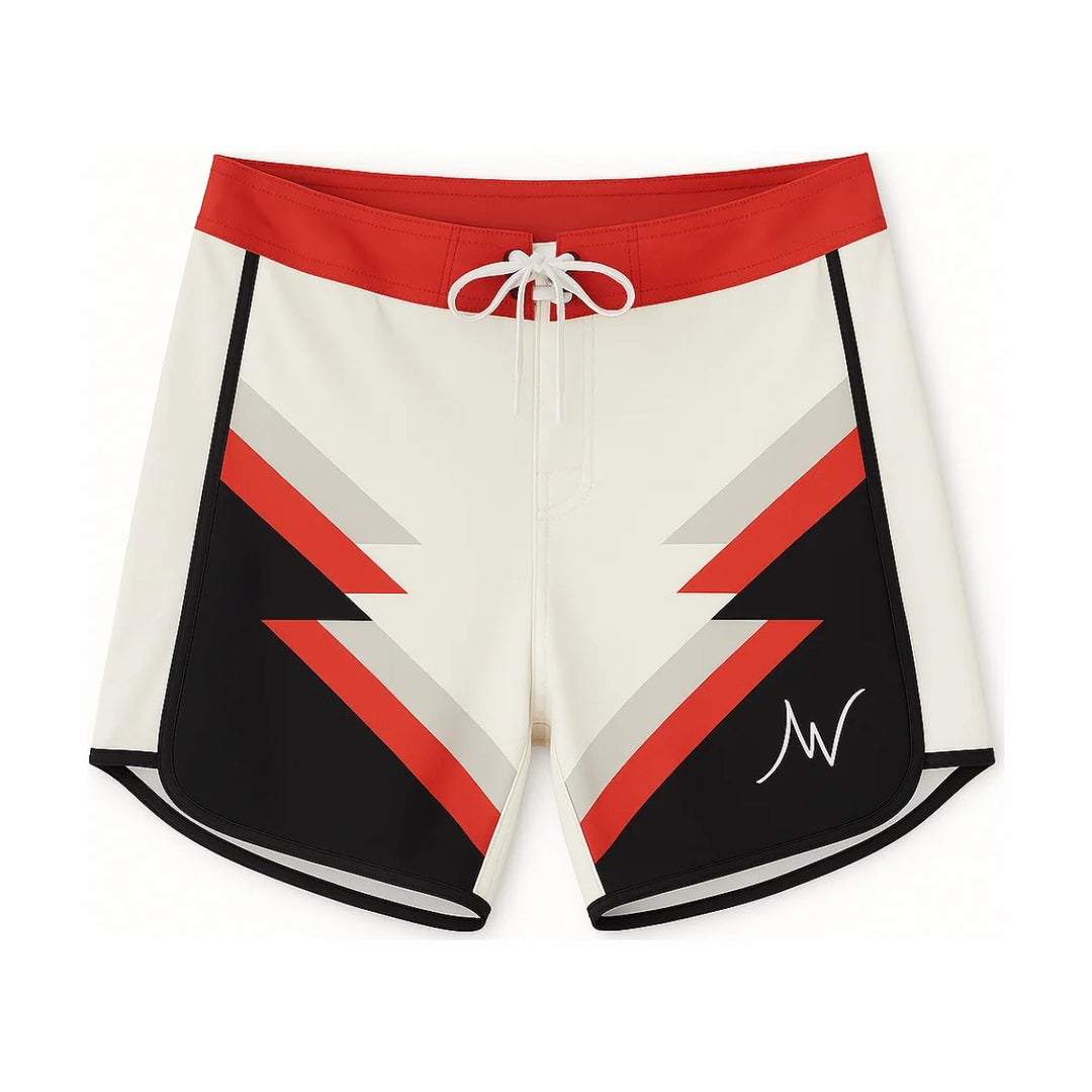 ALITE WEAR RED BOGUS men's physique board shorts, front view