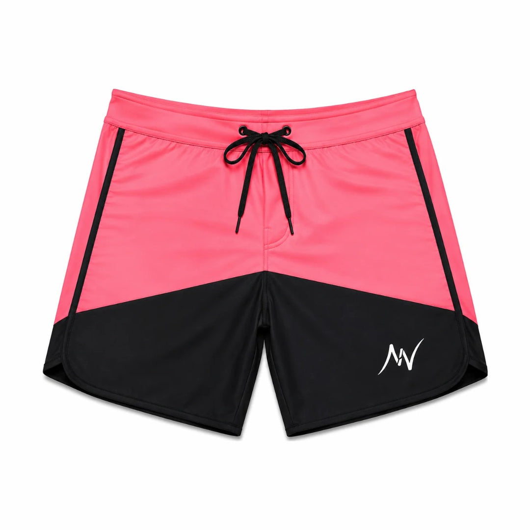 ALITE WEAR TROPICAL PINK men's physique board shorts, front view