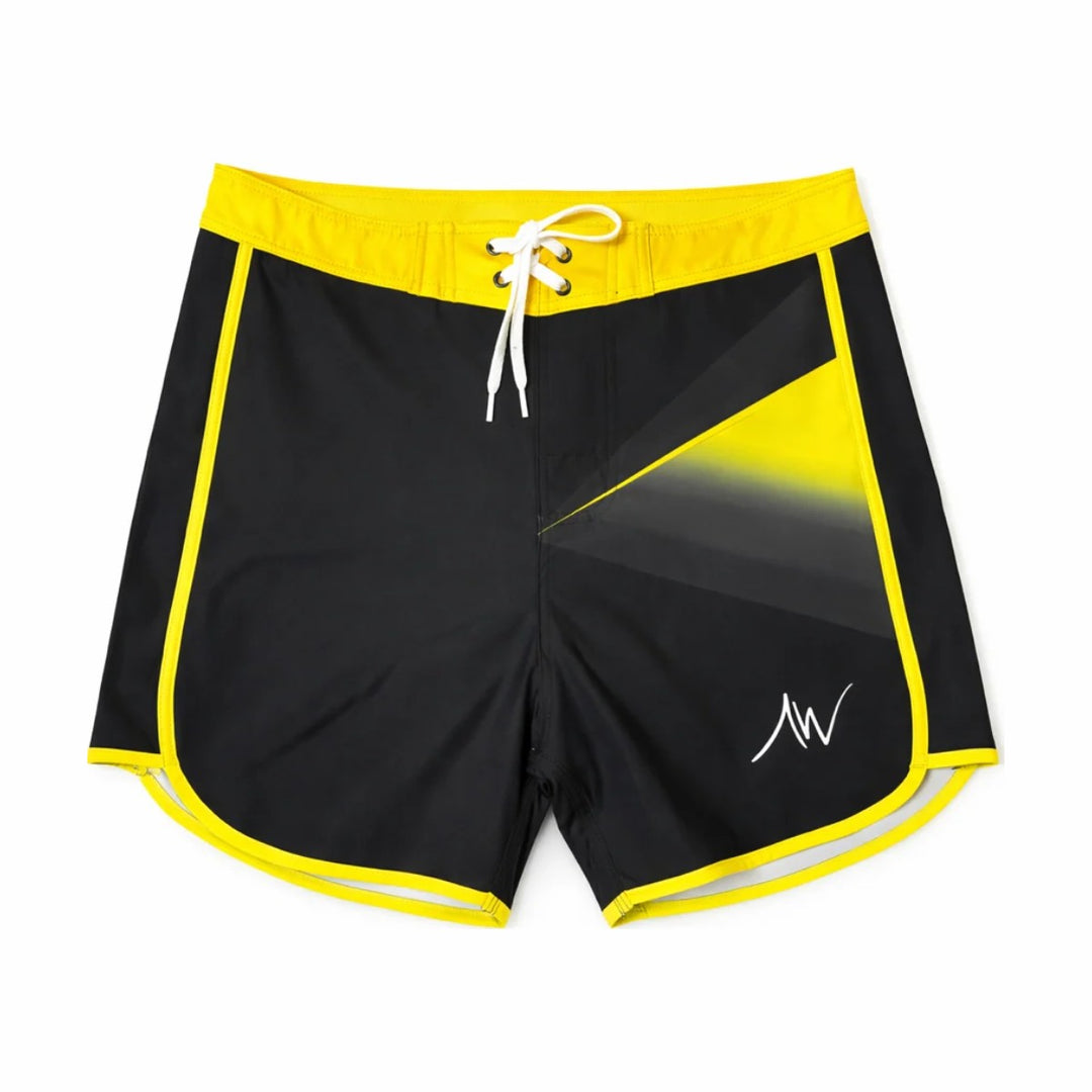 ALITE WEAR YELLOW FLASH men's physique board shorts, front view