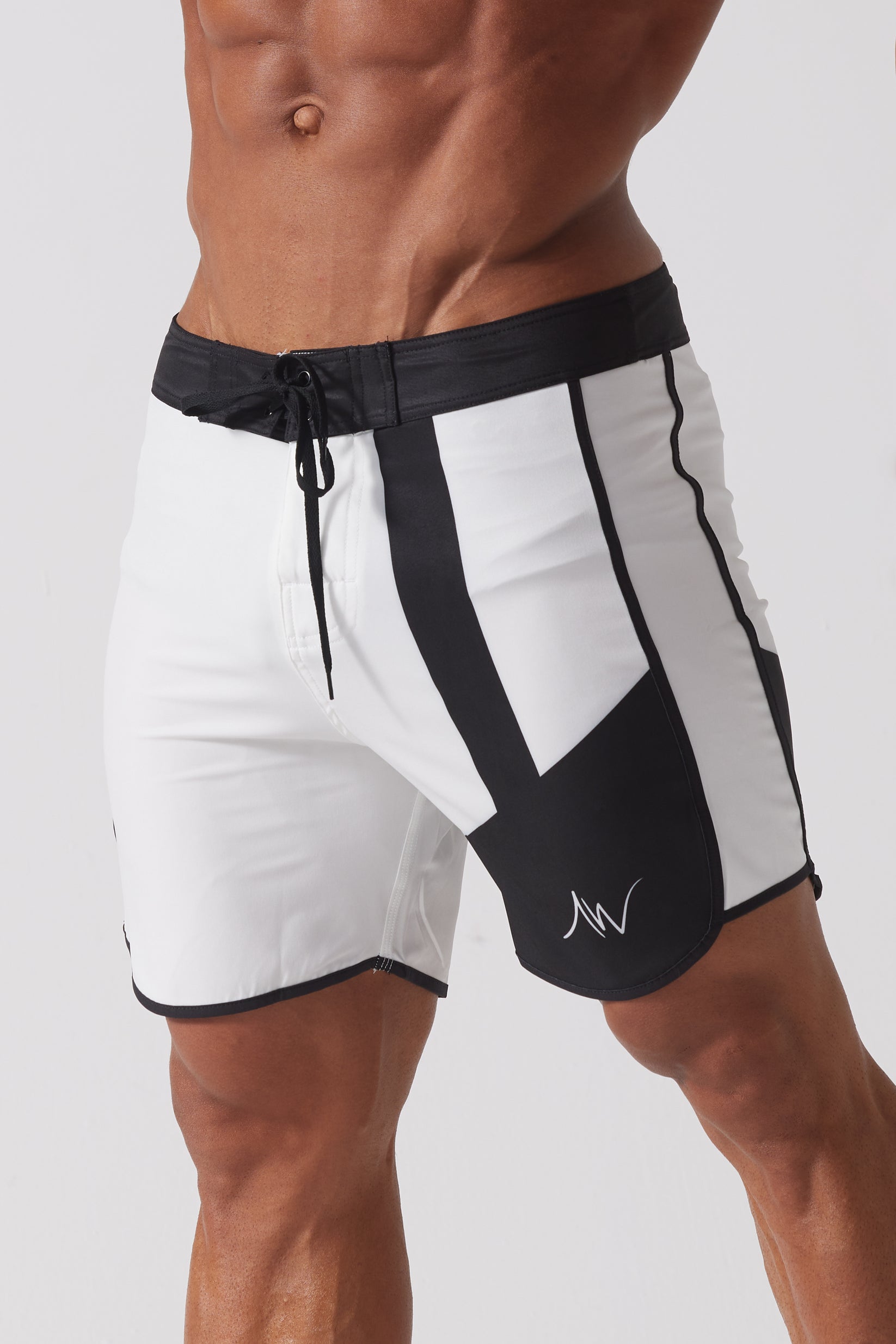 Shop Stylish Black & White Men's Physique Board Shorts ALITE WEAR